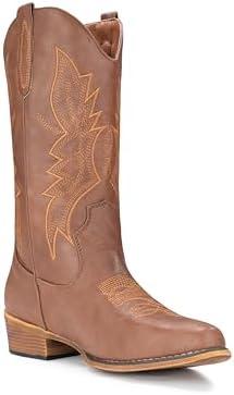 IUV Cowboy Boots For Women Western Boots Cowgirl Boots Pull On Pointy Toe Mid Calf Boots Size 8