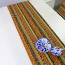 Farmhouse Table Runner, Brown Wedding Table Runner Southeast Asian Style Retro Stripes with Tassels Cotton Linen Table Runner    11x17.5