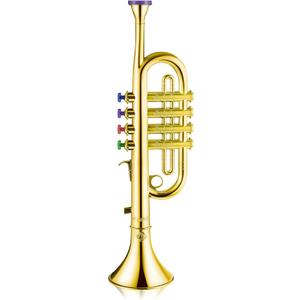Lewtemi Gold Trumpet Musical Instruments Toy for Kid Toddler Fake Plastic Preschool Music Toy Gift Non-Professional Wind Instrument Early Educational Teaching Songs Gifts for Toddlers Children