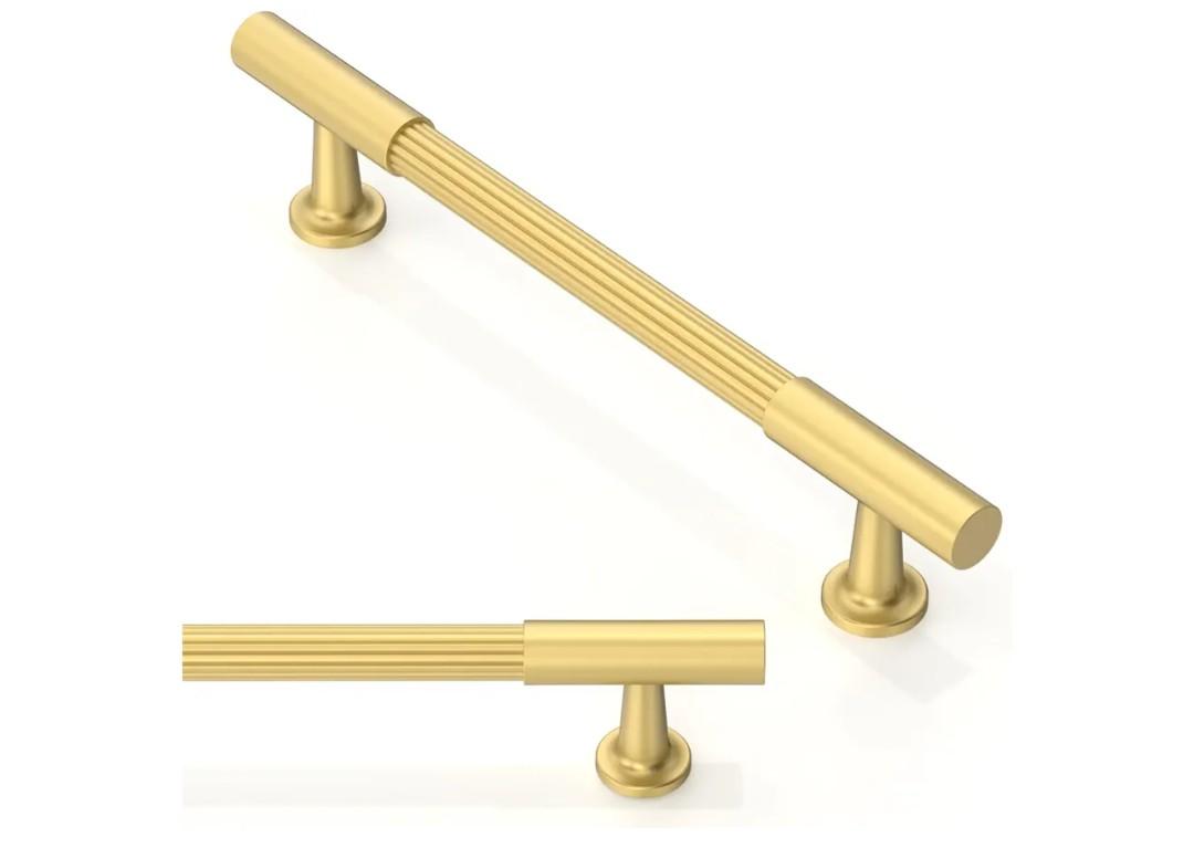 10 Pack Brushed Gold Cabinet Pulls 5 Inch(128mm) Kitchen Cupboard Handles Solid Heavy Duty Zinc Alloy Drawer Pulls