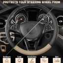 SEG Direct Car Steering Wheel Cover Universal Standard Size 14.5-15 inch, Black and Beige Microfiber Leather