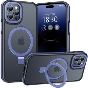 Magnetic Case for iPhone 14 Pro Max, with Invisible Ring Stand, Military Drop Protection, Shockproof Anti-Fingerprint Matte Protective Cover for iPhone 14 Pro Max, Blue