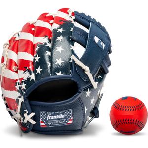Franklin Sports Kids Baseball Gloves - RTP Youth Teeball Glove + Ball Set - Boys + Girls Teeball Mitt Set - Kids + Toddlers - 9.5" (Red/White/Blue)