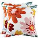 Embroidered Throw Pillow Covers 18x18 Inch - Set of 2 Summer Decorative Pillow Covers with Zipper Aesthetic Cute Design Throw Pillowcases for Couch Sofa Bed, Colorful Flowers