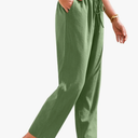 Linen Pants for Women Petite Beach High Waist Cropped Capris Elastic Tapered Ankle Drawstring Pants with Pockets, Size:S
