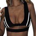 Reflective Rave Top for Women - Music Concert Crop Tank Y2K Buckle Underboob Shirt Sexy Bikini Bra Festival Outfits (XL, Black)