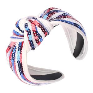 4th of July Sequin Headband for Women Girls Fourth of July Knotted Headbands Red White and Blue Patriotic Hairband American Flag USA Head Band Independence Day Hair Accessories Gifts (1 Count (Pack of 1))