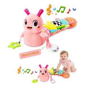 Baby Toys 0-6 Months, Washable Baby Musical Caterpillar Toys with 10 Kid's Songs,Rattles,BabyTeething Toys,Suitable for 0-6, 6-12 Months Infant Tummy Time Toy,Newborn Baby Boy&Gril Gifts (Pink)