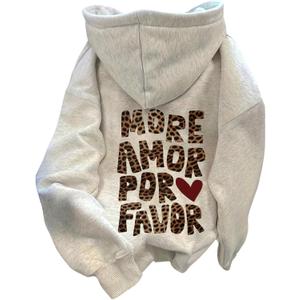 GORGLITTER Women's Leopard Cheetah Printed Y2K Street Wear Vintage Hoodie Fall Animal Long Sleeve Hooded Sweatshirts (Light Grey), S