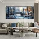 yiijeah Large Wall Art for Living Room - Canvas Framed Artwork for Bedroom Mountain Forest Landscapes Village Bridge Prints Modern Wall Decor - 70x31 Inches
