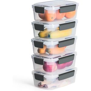 YORY 9 cup Plastic Food Storage Containers with Lids Nestable Freezer Dishwasher Safe Rectangle Meal Prep Container Set, 5-Pack