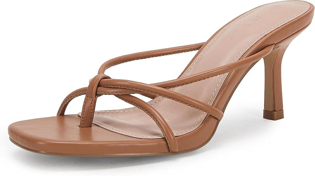LAICIGO Womens Square Open Toe Flip Flops Stiletto Heels Strappy Thong Slide on Slingback Mules Sandals 8