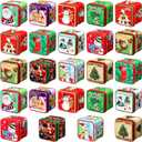 Domensi 24 Pcs Christmas Cookie Tins with Lids Square Candy Metal Cookie Tins Empty Retro Xmas Metal Gift Box Large Capacity Xmas Tin Containers for Holiday Storing Cookies Candies Treat (square)