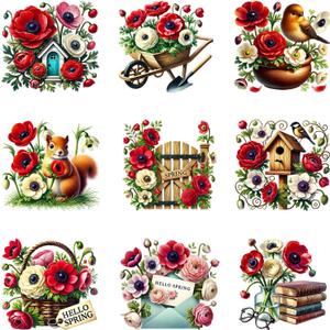9Pcs Spring Flowers Iron on Decals for Clothing DIY Heat Transfer Vinyl Stickers for T-Shirt Jeans Pillow Cover Craft Appliques Decor