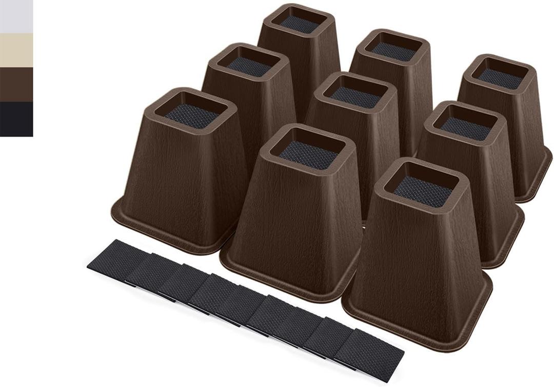 6 Inch Heavy Duty Bed Risers, Furniture Risers for Desk, Chair, Table or Sofa, Couch Lift Risers, Supports up to 2200 lbs per Leg (9 Pack Brown)