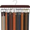Belt Hanger for Closet, Sturdy Wood Belt Rack Closet Accessories with 14 Hooks Belt Organizer for Closet Organizers and Storage Max 42 Belts-Mahogany 1 Pack