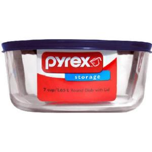 Pyrex Simply Store 7-Cup Round Glass Food Storage Dish,Blue Made in the USA