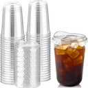 Round Bottom Clear Plastic Cups with Sip Lids, 50 Sets, 16 Oz Disposable Iced Coffee Cups with Strawless Lids To Go Cold Drink Cups for Smoothies, Juices, Party Catering