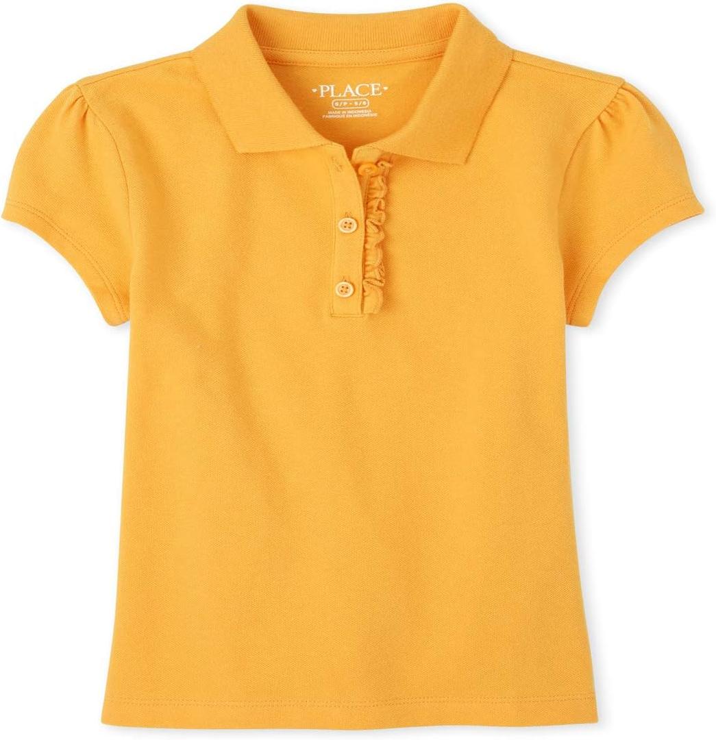 The Children's Place Girl's Short Sleeve Ruffle Pique Polo Shirt (X-Large, Yellow Pencil)