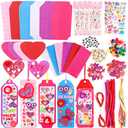Valentine's Day Gifts for Kids - 401 PCS Valentine's Day Cards Craft Kit DIY Bookmarks Set, Valentine Craft Kits With Assorted Hearts Stickers Valentines Favors for Kids, Classroom Gifts, Exchange
