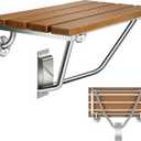 24" Wall Mounted Folding Shower Seat with Stainless Steel Bracket, Structural Stability, 500 lb Capacity, Space-Saving, Teak Shower Bench for Elderly, Disabled, Pregnant Women, Kids