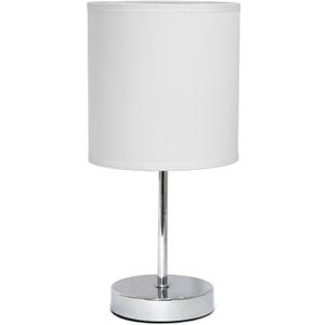 Simple Designs LT2007-WHT Chrome Mini Basic Table Lamp with Fabric Shade, White (No Bulb)
