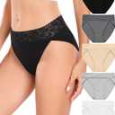 RHYFF Womens Underwear Cotton Bikini Panties High Cut Lace Panty Stretch Hipster Underpants Ladies Briefs S