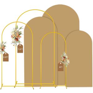 MODFUNS Arch Backdrop Stand and Cover Set 6&6.6&7.2ft Khaki Arch Backdrop Covers Set of 3 Gold Arch Frame Spandex Arched Covers for Party Birthday Banquet Wedding Ceremony Decoration