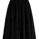 dowerme Women Sleeveless Lace Eyelet Cotton Tank Maxi Dress (Black, L)
