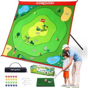 Golf Chipping Game Set : Portable 6-Angle Adjustable Practice Mat Set with 20 Sticky Balls for Indoor Outdoor Family Fun (Golf Club Not Included) (Green)