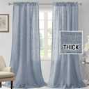 H.VERSAILTEX Linen Curtains 96 inches Long Natural Linen Blended Curtains for Living Room Burlap Linen Textured Curtains Light Filtering Rod Pocket Curtains Bedroom Curtains 2 Panel Sets, Stone Blue