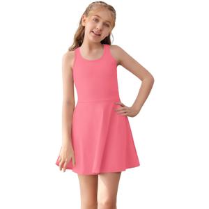Haloumoning Girls Sleeveless Tennis Dress Kids Racerback Golf Dress School Sports Dresses Outfit with Shorts Pockets, Size: 11-12 Years