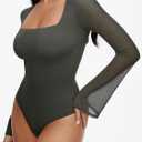 REORIA Women's Sexy Long Sleeve Square Neck Bodysuit Mesh Double Lined Going Out Tops 2025 M