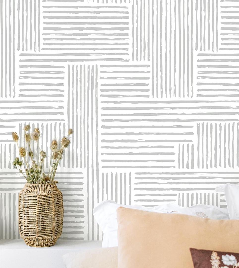 Naphite Grey Modern Peel and Stick Wallpaper Boho Striped Line Contact Paper for Cabinets Drawers Geometric Self Adhesive Removable Wallpaper for Bedroom Bathroom Waterproof Wall Decor511.8 in17.3in (Gray)