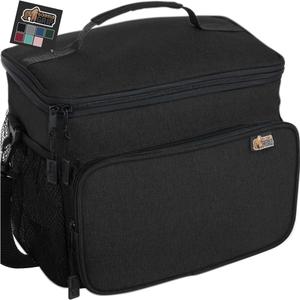GORILLA GRIP Insulated Lunch Box Bag for Women Men,15L, Leakproof XL Reusable Soft Cooler Bags, Multiple Compartments, Mesh Pockets and Adjustable Strap, Food Tote Keeps Drinks Cold, 13x9, Black