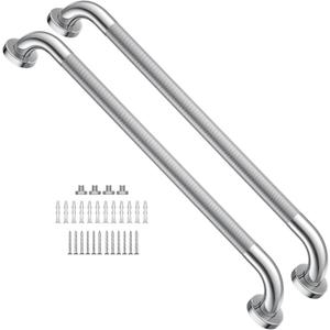 24 Inch Anti Slip Shower Grab Bar 1.25" Diameter, YuanDe 2 Pack Stainless Steel Bath Grab Bar, Knurled Bathroom Safety Rail, Shower Handrail Support, Handicap Elderly Injury Balance Assist Handles