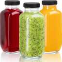 Juice Bottles with Lids, 16 Oz - Set of 3 - Clear Glass Jars with Caps - Reusable Empty Drink Containers for Juicing, Smoothies, Water, Milk, Kombucha Storage, Wellness Shots and More (3)