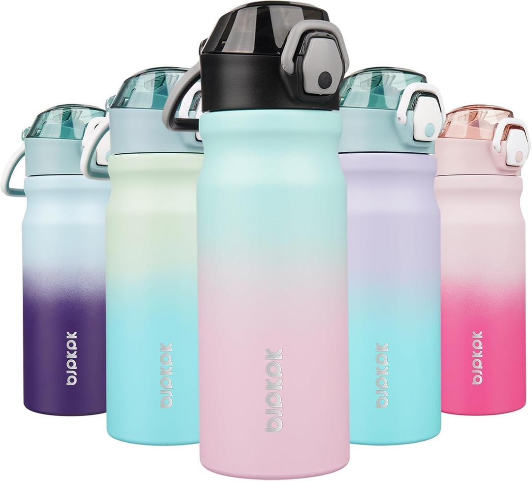 BJPKPK 18oz Insulated Water Bottle With Straw Stainless Steel Double Wall Water Bottles BPA Free Leak Proof Thermos With Lockable Flip Lid And Soft Silicone Spout,Bubble Gum