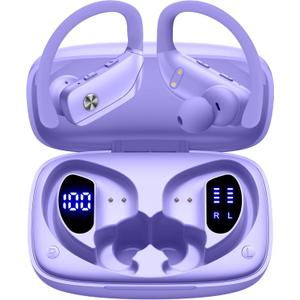 bmani Wireless Earbuds Bluetooth Headphones 48hrs Play Back Sport Earphones with LED Display Over-Ear Buds with Earhooks Built-in Mic Headset for Workout Pink