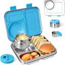 Stainless Steel Bento Lunch Box7+ Older KidsTeens Adult with Insulated Food Jar,Leakproof 3-Compartment,BPA-Free, Eco-Friendly,Dishwasher Safe, Large-Capacity Box, School,Office,Travel Blue)