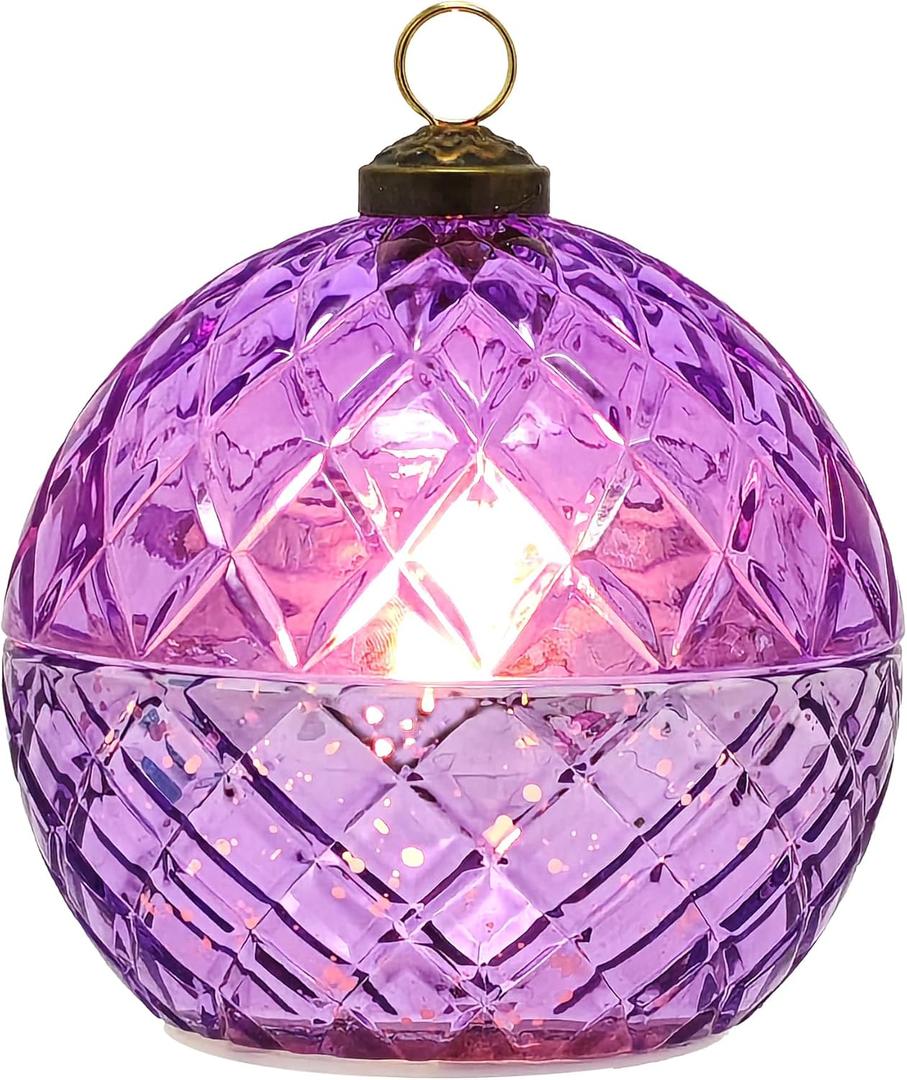Glass Flameless LED Candles Battery Operated Flickering Jar Lights for Halloween Christmas Home Decor Perfect as Birthday Gift for Her Wife Girlfriend Anniversary Present and Party Decoration (Purple)
