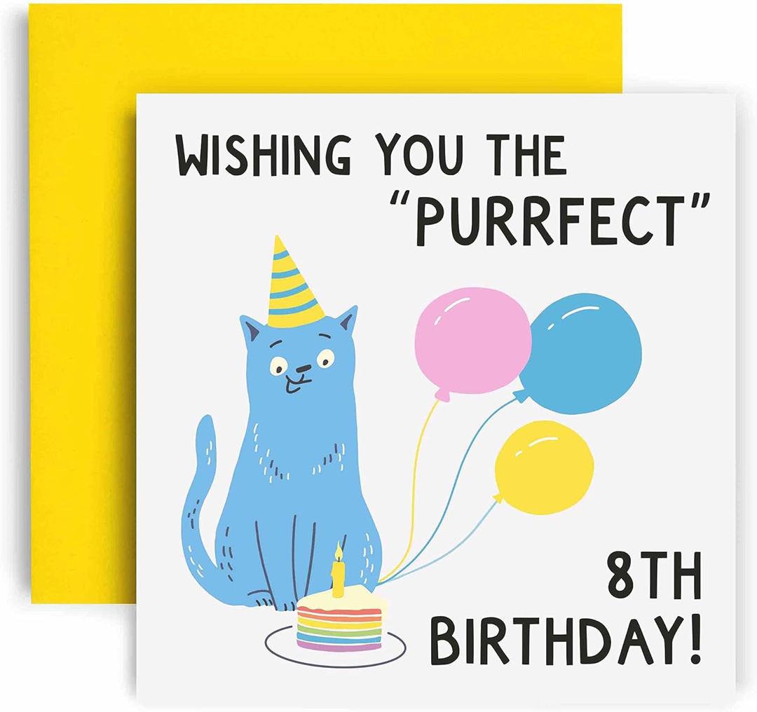 4 x Huxters Birthday Cards for Women  Wishing You the Purrfect 8th Birthday Card for Her  Funny Birthday Cards for Girl - Daughter - Sister 8th Birthday Card with Envelope (8th)