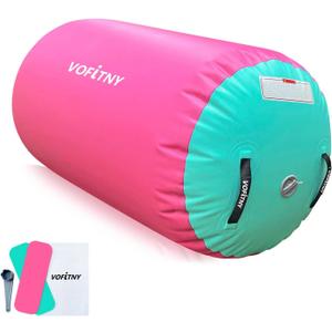 VOFiTNY Gymnastics Tumbling Equipment Air Barrel Inflatable Octagon Tumbler Roller Back-bend Trainer Cheerleading Without Pump, 4'L x 3'D, Pink/Mint, No Pump