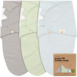 3-Pack Organic Swaddles for Newborns, Baby Sleep Sacks 0-3 Months - Baby Swaddle Wrap, Newborn Wearable Blanket, Infant Sleep Sack for Girls, Boys, Soft & Snug, Large Hook & Loop Closure (Ripple) (One Size)