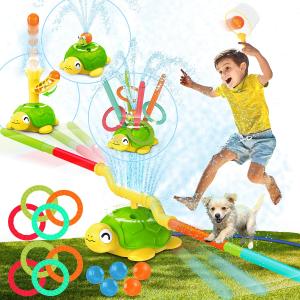 4-in-1 Turtle Water Sprinkler for Kids Summer Toys, Outdoor Toys for Toddlers, Kids Sprinkler Water Toys, Backyard Games for Summer Fun, Backyard Games Splash Water Toys Gifts for Boys Girls Dogs (Green)