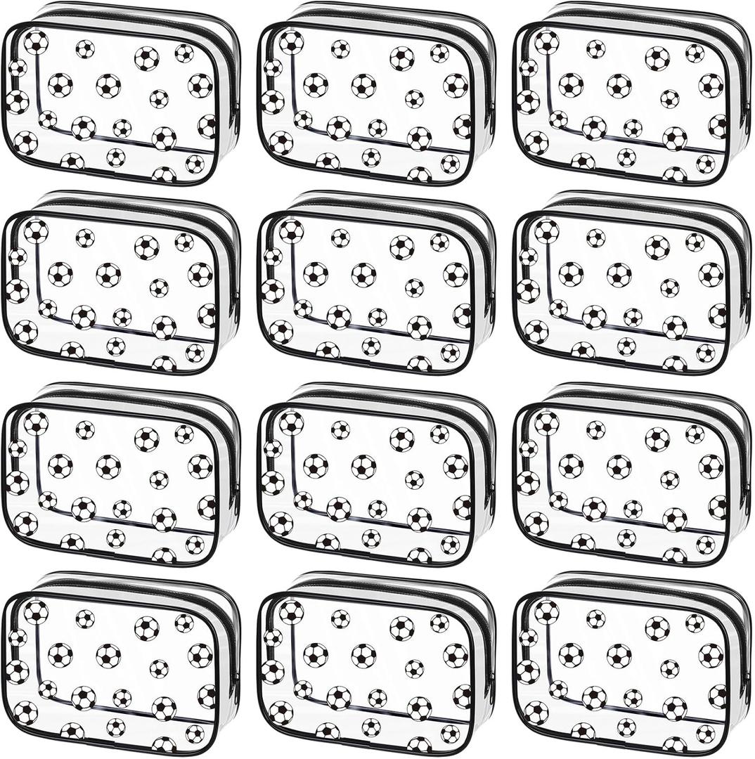 Kacctyen 12 Pcs Soccer Clear Makeup Bag with Zipper Bulk Sport Goodie Clear PVC Pouch Organizer Waterproof Travel Case for Woman Team Gifts Birthday Decorations Supplies