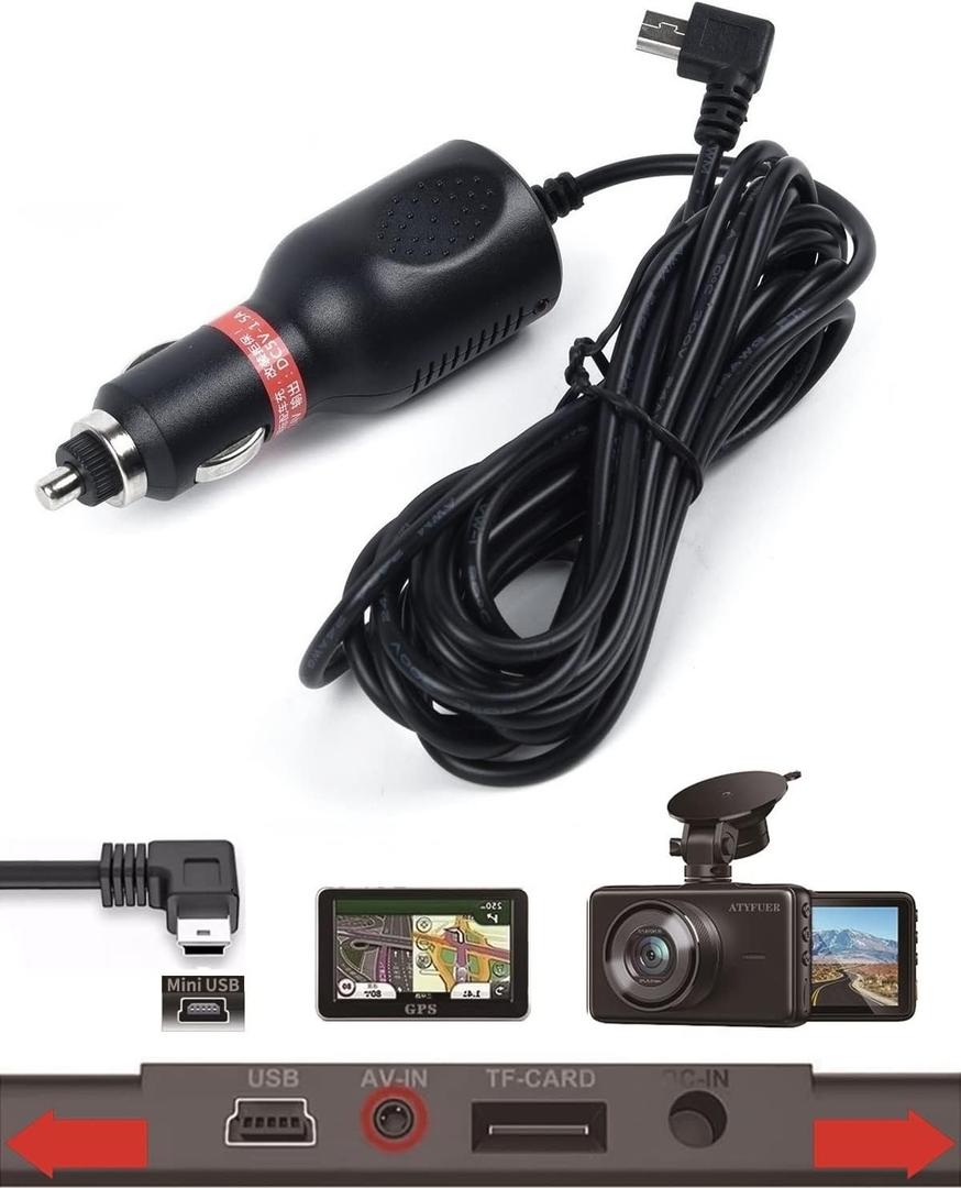 Dash Cam Charger Cable GPS Navigator Power Cord for Dash Cam GPS MP3 Player GPS Navigator Charging for 12V Car and 24V Truck Car Power Adapter Cable... (Black)