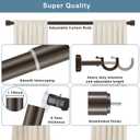 1 1/8 Inch Diameter Curtain Rods, 72-144 Telescoping Large Single Window Drapery Rod Heavy Duty With Adjustable Modern Brackets, Dark Bronze