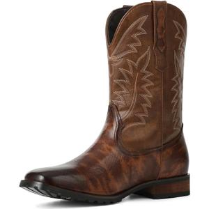 SaraIris Mens Brown Cowboy Western Working Round Toe Pull On Cowgirl Boots (Brown)