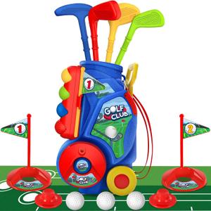 SUPER JOY Toddler Golf Set with 4 Clubs & 8 Balls (Blue+Mat)